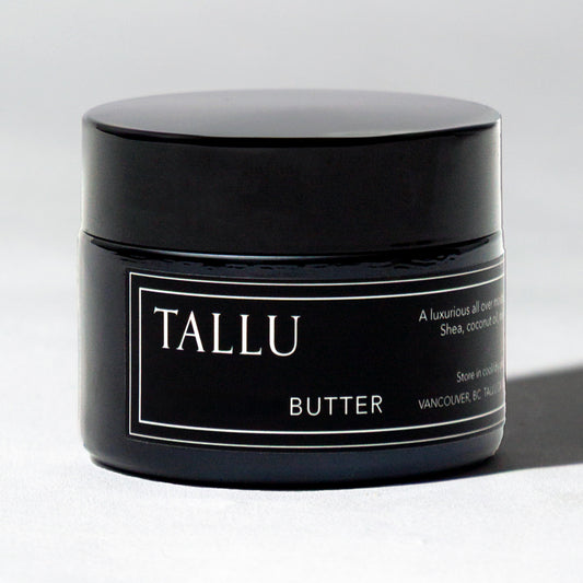 Front view of Tallu Luxury Body Butter, a rich and hydrating whipped moisturizer.